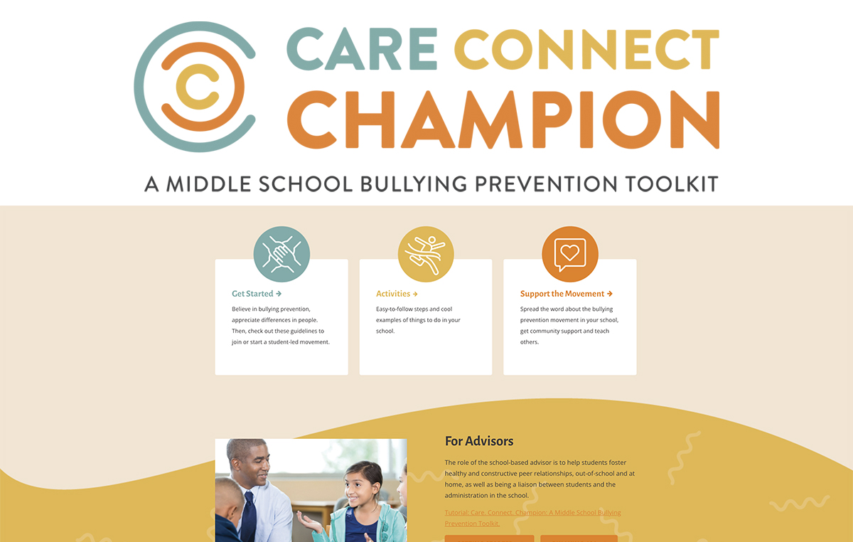 Care Connect Champion, Middle School Bullying Prevention Toolkit website