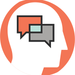illustration of conversation blocks on top of a head-shaped icon